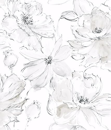 York Wallcoverings PSW1530RL Grey Floral Dreams Premium Peel and Stick Wallpaper, Beige