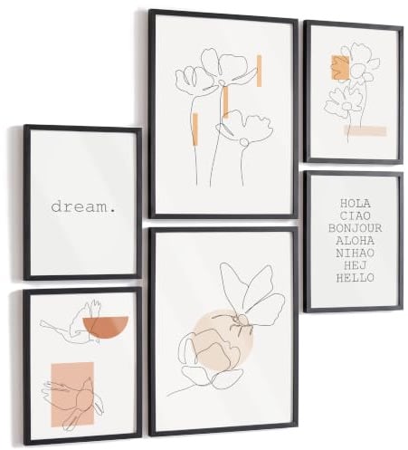 Papierschmiede® Mood Poster Set Frühling Abstrakt, Rahmen optional, 6 Poster, Größe wählbar, Bilder Wohnzimmer Deko Schlafzimmer, Formen Linien Wall Art Orange Bilderwand