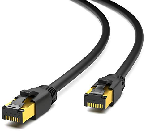 HB-DIGITAL 1m CAT 8.1 Netzwerkkabel F/FTP LSZH Schwarz 40 Gbits | LAN Patchkabel Gigabit RJ45 Stecker Ethernet Data Cable | 40000 Mbits Übertragungsgeschwindigkeit PIMF 2000 MHz Cat.6 Cat.7 Cat.8