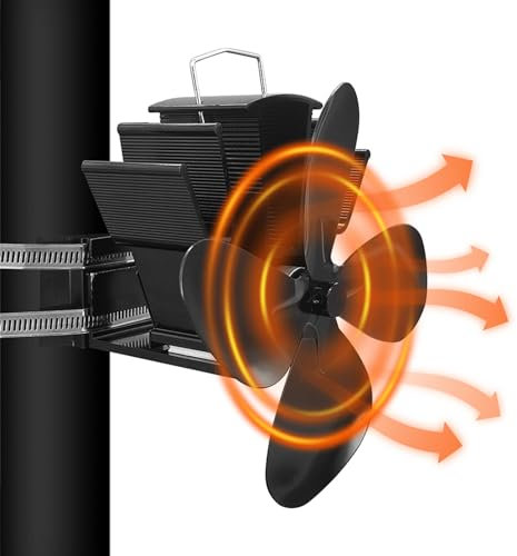 gohantee Kaminventilator Ofenventilator Ohne Strom mit Ofenthermometer, Wärmebetrieben kaminlüfter, Leiser Kamin Ventilator für Kaminofen Holzofen/Feuerstelle/Ofenrohr/Kaminrohr/Rauchrohr