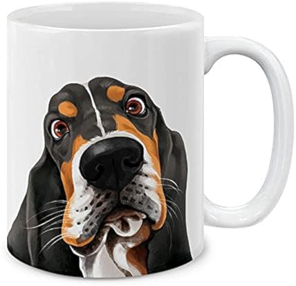 MUGBREW Black Tan Basset Hound Dog Ceramic Coffee Mug Tea Cup Fun Novelty, 11 OZ