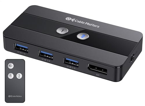 Cable Matters 8K USB 3.0 KVM Switch Displayport 1.4 (Displayport Switch) für 2 Computer mit 8K@60Hz / 4K@120Hz Display Port Video & 3X 5Gbps USB Ports