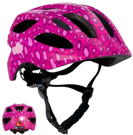 Crazy Safety Cool Kinder Fahrradhelm | Fahrradhelm Kinder 6-12 Jahren für Fahrrad, Skateboard, Mountainbike, Inlineskates | USB-aufladbares Rücklicht | Verstellbarer Fahrradhelm 54-58 cm (Rosa)