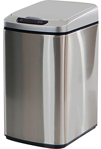 Hanover Poubelle mains libres en acier inoxydable de 12 litres, résistante aux empreintes digitales, fermeture douce, couvercle à capteur