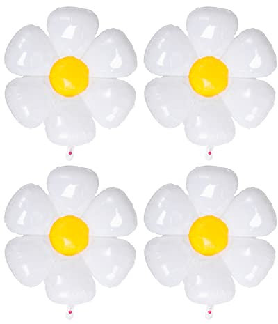 AIEX 4 Pièces Ballons Marguerite, 114 cm Blanc Ballon Fleur, Style Frais Ballon de Fête en Film D'aluminium pour Accessoire Photo Fête D'anniversaire Mariage (Grande Taille)