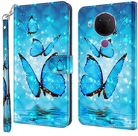 GLANDOTU Handyhülle für Nokia 3.4 / Nokia 5.4 Hülle, Lederhülle [Standfunktion] [Magnet] Stoßfeste Premium Flip PU Leder Cover Case Klapphülle Nokia 3.4 / Nokia 5.4 Schutzhülle (Blauer Schmetterling)