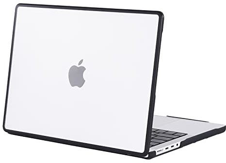 BlueSwan Custodia compatibile con MacBook Pro 14 2024-2021 Pro/Max M4 A3112 A3185 A3401, M3 A2918 A2992, M2 A2779, M1 A2442 Cover Rigido Protettivo Bordo in TPU - (Bordo Nero) Trasparente Opaco