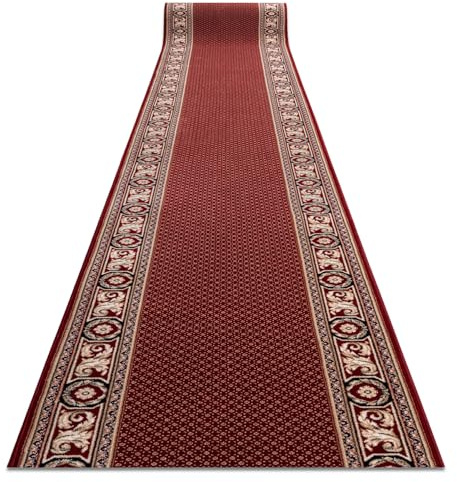 rugsx NAIN Läufer - Hochwertiger Wollteppich mit Ornamentmuster in Rotwein & Beige - Eleganter Orient-Teppich für Flur & Wohnzimmer 100x200 cm