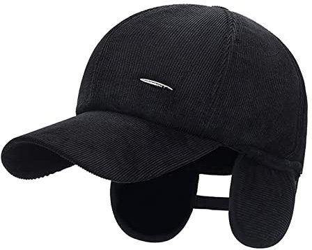 OhMill Homme Casquette d’Hiver avec Cache-Oreilles Chapeau de Coton Casquette de Baseball avec Oreillettes Pliant Coupe-Vent Anti-Froid pour Vélo Moto Ski