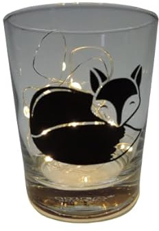 Lichtidee Teelicht Glas Windlicht Tischlicht Print mit Fuchs schwarz Herbst Waldtiere Handmade Unikat Ostern Muttertaggeschenk, Höhe 8cm,