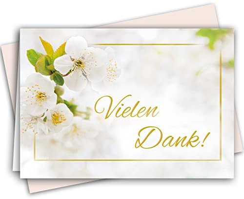 10 Danksagungskarten mit Umschlag Blüten Danke Dankeskarte Klappkarten Dankeschön Hochzeit Feier Jubiläum Feude Trauer Trauerkarten Danksagungskarte Anteilnahme Geschäftlich Taufe