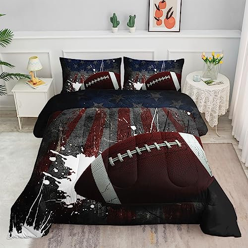 Datura home American Football Bettwäsche-Set für Jungen, Kinder, Jugendliche, 3D-Druck, Rugbyball, Sportthema mit 1 Bettdecke und 2 Kissenbezügen (American Football Twin)