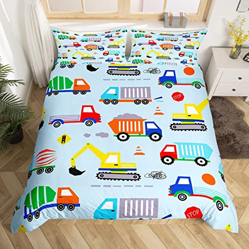 Juego de Ropa de Cama de construcción de Dibujos Animados, Juego de Funda de edredón para niños, Adolescentes, Excavadora de Coche, Tractor, Funda de edredón para vehículos de construcción, Cubierta