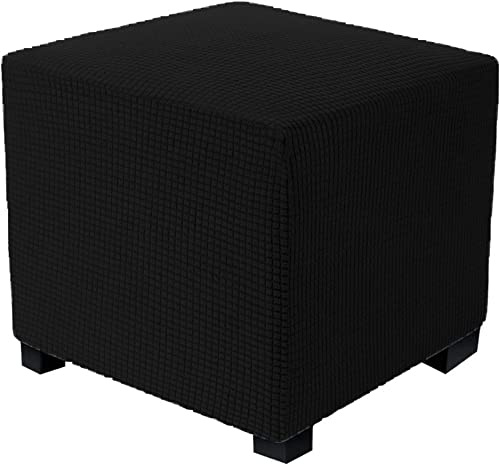 Stretch Hockerbezug Quadratisch/Rund 40x40/45x45CM Gray Ottomane Schonbezug Jacquard Bezug Ottomane Luxuriöser Abdeckung Überzug Hocker Protector Waschbar Hockerabdeckung (Color : A10, Size : 40x45c