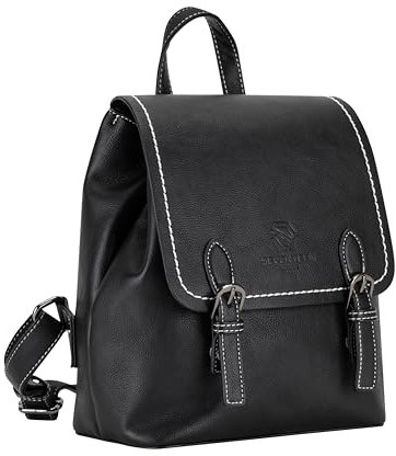 SEVENTEEN LONDON – Anspruchsvoller 'Kensington' Rucksack aus schwarzem und weichem PU Kunstleder im Bürostil – 8L