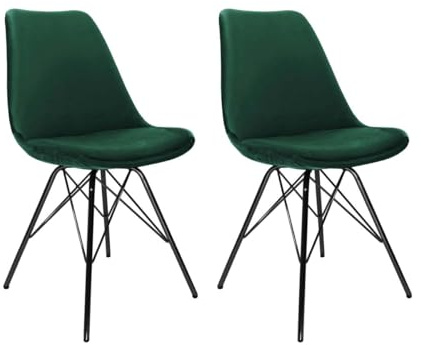 Kick Collection 2er Set Esszimmerstühl Velvet - Samt - Grün - Modern und Hochwertig - Samtstoff und Metall - Erhältlich in vielen Farben