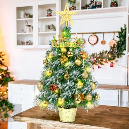Mini árboles de Navidad de Mesa de 50 cm, pequeños árboles de Navidad preiluminados con Luces, árboles Artificiales preiluminados con Pilas con Adornos de Bolas, Decoraciones navideñas