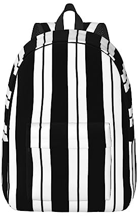 Unisex-Rucksack, leicht, Segeltuch, Schwarz / Weiß, gestreift, Reiserucksack, Schwarz , M