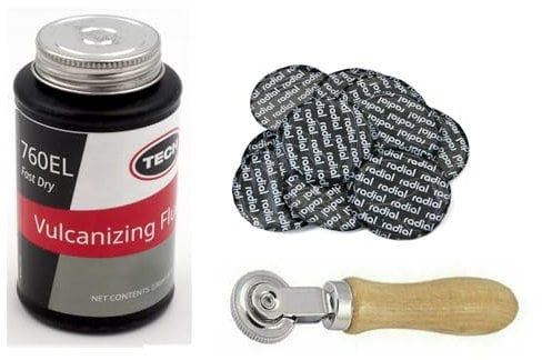 TECH Vulcanising Cement Tyre Glue & 30 Tyre Repair Patches 57mm w/Patch Roller