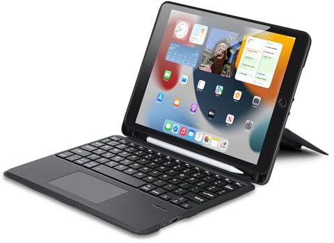 DUX DUCIS iPad Keyboard Case 9th/8th/7th Gen/iPad Pro 2017/Air 3 with Multi-Touch Trackpad and Pencil Holder,7-color backlit, Detachable Magnetic Wireless Folio Cover, Support 4 Stand Positions-Black