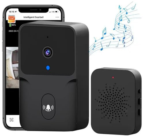 Mokeum Kabellose Türklingel mit Kamera, kabellose Türklingel für den Außenbereich, unterstützt Videoanrufe, Talk - variabler Talk, Bildaufnahme, Nachtsicht (schwarz)