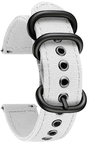 BINLUN Correa de Reloj Lona para Mujer Hombre 18mm 20mm 22mm 24mm Correas Reloj de Tela para Smartwatch Tejido Correas Reloj de Recambio de Liberación Rápida (B-Blanco, 20mm)