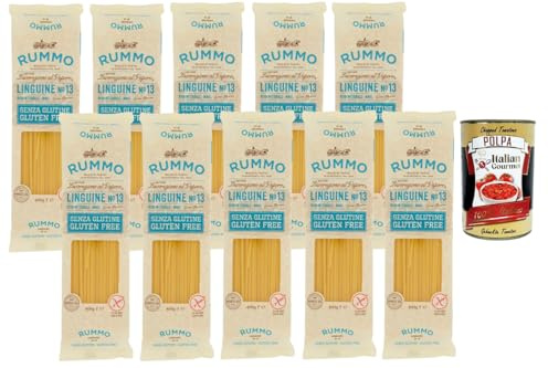 Italian Gourmet Bundle Glutenfreie Linguine N.13 10x 400g + Italian Gourmet Polpa Gratis – Italienische Pasta Ohne Gluten aus Reis & Mais für Tomatensauce, Pesto & Mediterrane Küche
