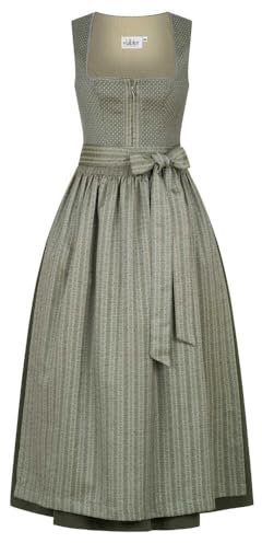 Nübler Dirndl midi Damen - 2 teilig inkl. Kleid und Dirndl Schürze, Rocklänge 90cm - Moderne bayrische Tracht, Luna Salbei, Größe:42