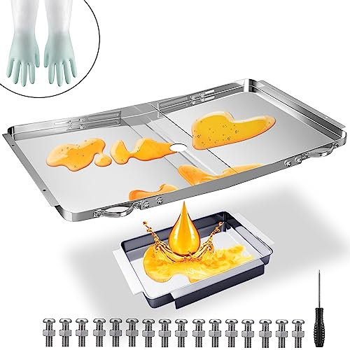 KOSGHO Gasgrill Fettwanne Ersatzteile, Verstellbare Fettwanne mit Auffangwanne Edelstahl Tropfschalen Set (XL)