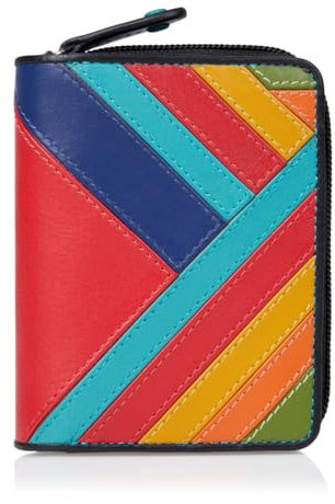VISCONTI Geldbörse Damen klein, Portemonnaie Damen Leder mit RFID Schutz Geldbeutel Damen Viel Kartenfächer Bifold mit Reissverschluss Portmonee mit Geschenk-Box' - Mahrfarbig
