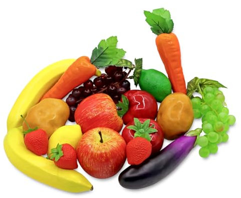 18 pezzi di frutta finta verdura realistica artificiale frutis decorazione in schiuma finta frutta realistica simulazione verdura per casa cucina festival ornamento banana melanzana fragola carote