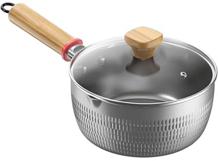 RSBFER Stainless Steel Yukihira Saucepan, Traditional Japanese Saucepan with Wood Handle, Non Stick Pot for Ramen, Tempura Pot, Milk,20cm/7.9in