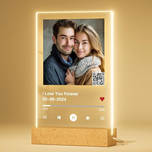witfox Placa Spotify Personalizada con Foto - Placa Spotify con QR y Luz Nocturna ;Regalo de Cumpleaños Original, Regalos Pareja, Aniversario, San Valentín-22x15cm