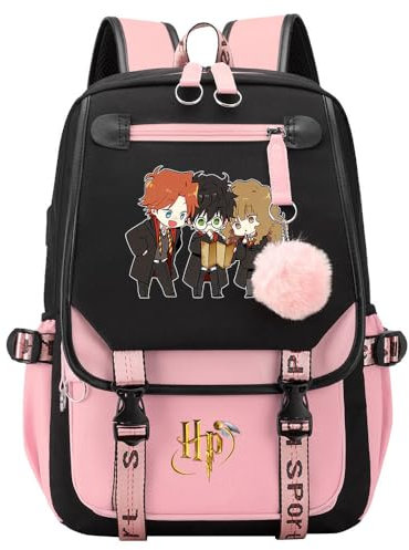 Niedliche Harry/Ron/Hermine Schultaschen für Mädchen, Harry Magic Rucksack, Leichter Schulrucksack Pink-A