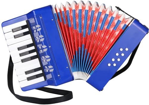 Akkordeon Kinder,17 Tasten 8 Bässe Piano Akkordeon,Ziehharmonika Kinder mit Einstellbare Trageriemen,Akkordeon Erwachsene und Kinder ab 3 Jahre,Akkordeon Musikinstrument für Anfänger (Blau)