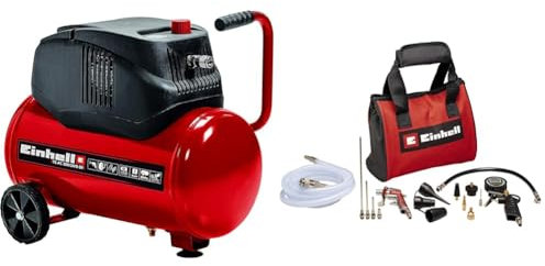 Einhell Kompressor TC-AC 200/24/8 OF (1200 W, max. 8 bar, 24 l-Tank, 180 l/min Ansaugleistung, Druckminderer, Manometer, ölfrei, inkl. 15-tlg. Druckluftset mit Tasche)