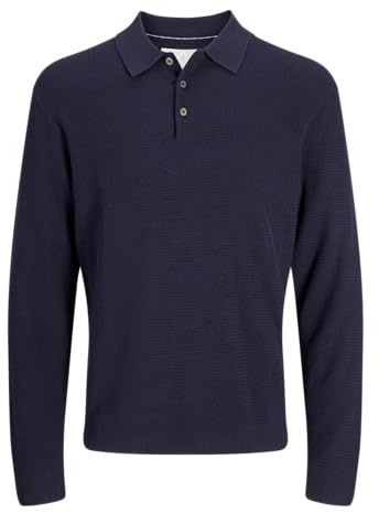 JACK & JONES Men's Jprcccooper Knit Polo LS, Night Sky, L