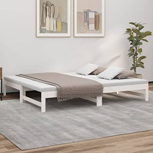 Homgoday Sofá Cama Extraíble, Convertible en Cama Individual, Divan Matrimonio de Madera, Estructura de Salón en Madera Maciza de Pino Blanco 2X(75x190) cm