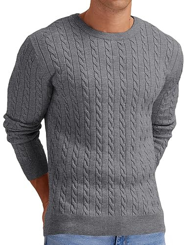 Sailwind Men's Cable Knit Jumpers Crewneck Jumper for Men Classic Pullover Sweater Soft Casual Knitwear with Ribbing Edge (Dark Grey, S)