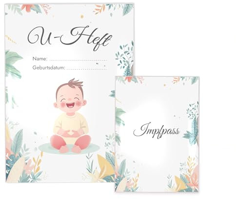 4 teiliges Set mit Einlagen für U-Heft und Impfpass inklusive passender transparenter Hüllen, Untersuchungsheft- & Impfpasshülle, Schutzhülle für Kinderarzt Untersuchungen, Baby Junge