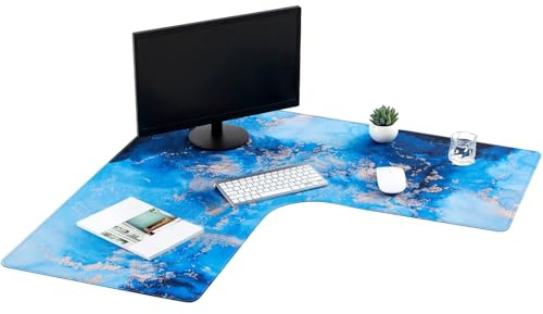 Relaxweex L Shaped Mouse Pad Corner Desk Pad 26'' Large Rubber Printing Mouse Pad Long Extended Non-Slip Rubber Desk Mat Computer Protection Supplies(Blue)