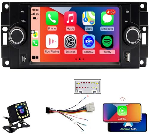 QLED - Radio de pantalla para Dodge Ram 1500/2500/3500 2006 2007 2008, Chrysler 300/300C 2005 2006 2007, Jeep Grand Cherokee 2005 2006 2007, CarPlay Android Auto Ready, carga rápida, cámara trasera