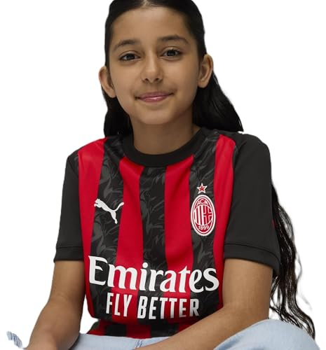 A.C. Milan - Maillot de Course à Domicile, Saison 2025/2026, T-Shirt de Football, Produit Officiel, Enfant, 12 Ans