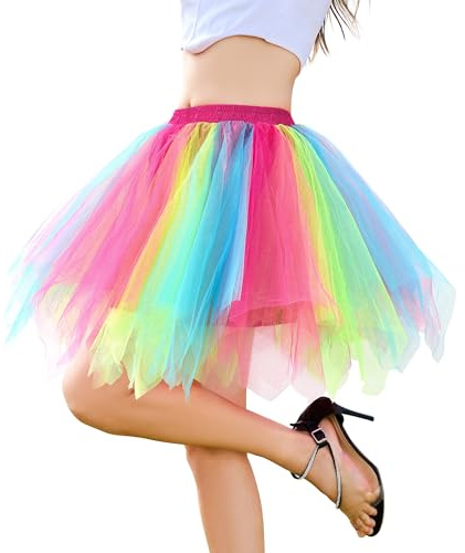 PONCEAU Damen Tüllrock tütü Rock mit Elastischem Bund 50er Rockabilly Petticoat Tutu Unterrock Kurz Ballett Tanzkleid Cosplay Party Outfit Kostüm Rock für Halloween Karneval