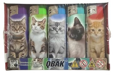 50 Accendini Ricaricabili in Diversi Colori Box da 50 Pezzi Accesori per Fumatori (Gattini 2)