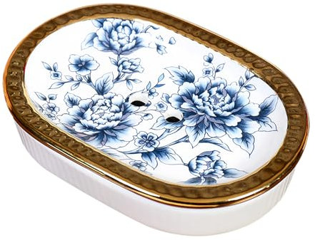 Dowbom Seifenhalter, Keramik-Seifenhalter, Wasserauslass-Design, Seifenschalen, Porzellan-Seifenhalter, Seifenschale (blau)