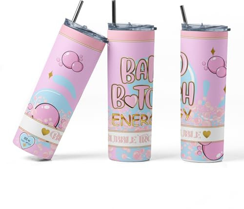 AnjecaLife Plouise Bubble Energy Insulated Tumbler Water Bottle 750ml Pink Design with Metal Straw