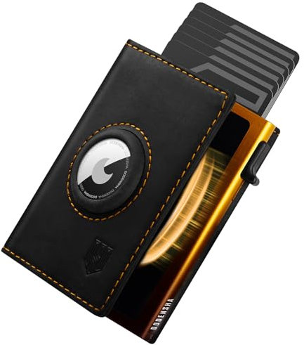 DODENSHA® MagSnap Airtag Wallet Herren I Kartenetui Herren I Smart Wallet für 10+ Karten I Wallet mit Münzfach I Geldbeutel mit AirTag* Fach I Geldbörse Herren mit RFID Schutz I SchwarzGelb