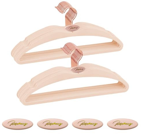 ManGotree Perchas de Terciopelo Antideslizantes, 22 Unidades Ultradelgadas Ahorraespacio con Cajas Aromaterapia, para Abrigos, Vestidos, Camisas(Rosa Claro)
