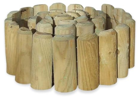 SAVING HUB - 1.8M Wooden Log Roll Border Edging for Gardens and lawns - Sturdy Natural Wood Fence with Fixed Edge - Decorative Curved & Straight Design for Outdoor Landscaping (Natural, 6 x 1.8m)